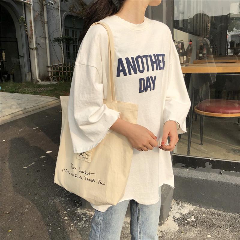 Another Day Oversized Letters Long Cotton T-Shirt