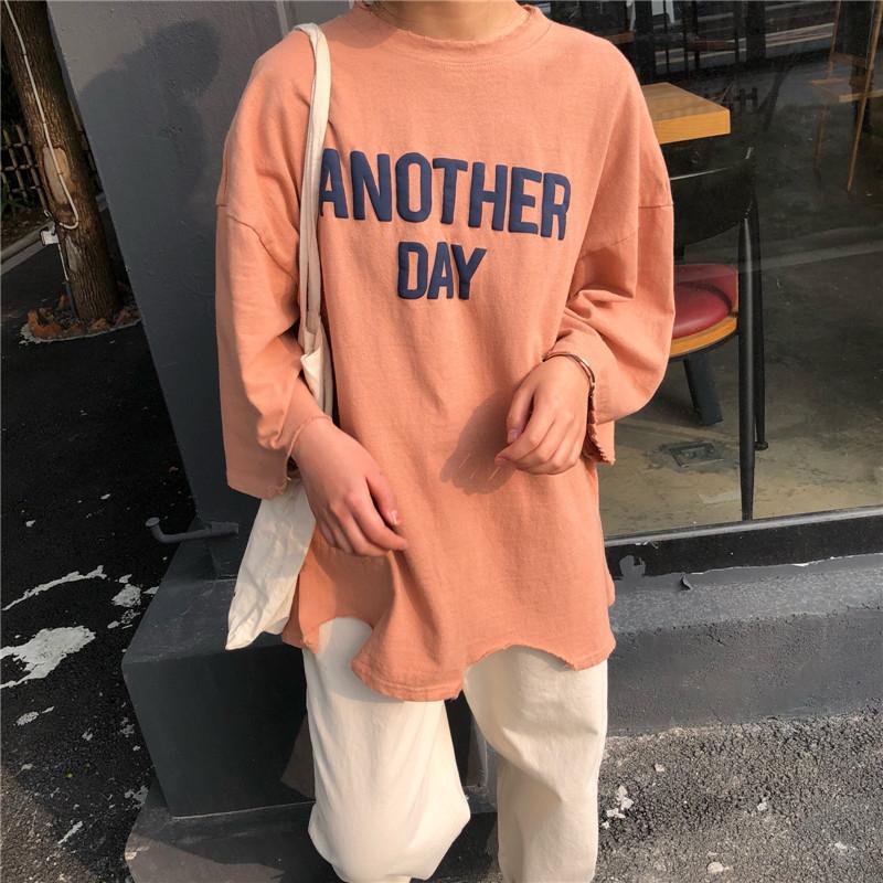 Another Day Oversized Letters Long Cotton T-Shirt