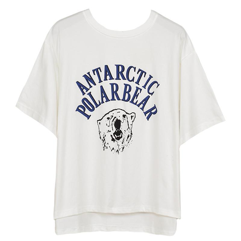 Antarctic Polar Bear Print Letters Oversized Cotton T-Shirt