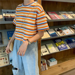 Apricot Stripes Summer Aesthetic Loose T-Shirt