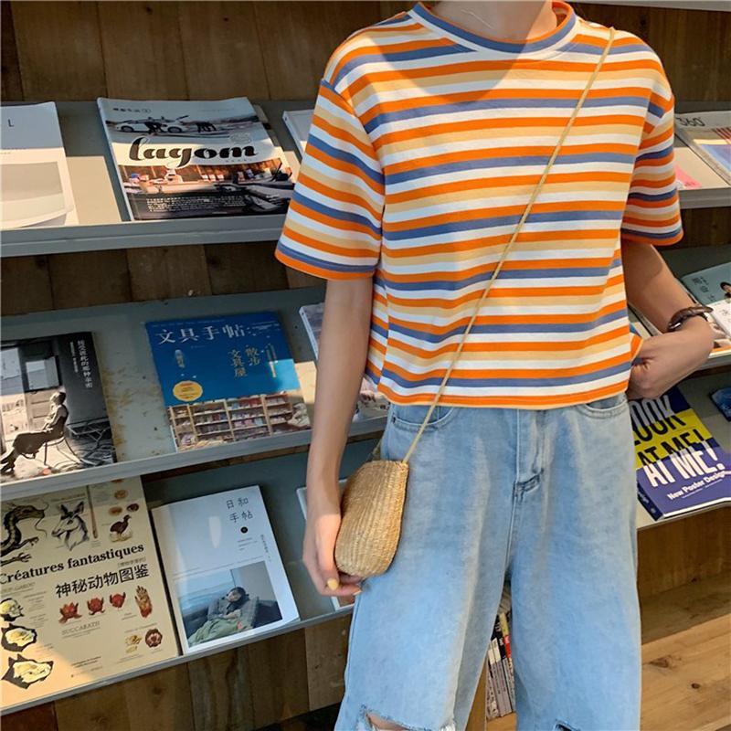 Apricot Stripes Summer Aesthetic Loose T-Shirt