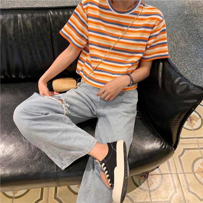 Apricot Stripes Summer Aesthetic Loose T-Shirt