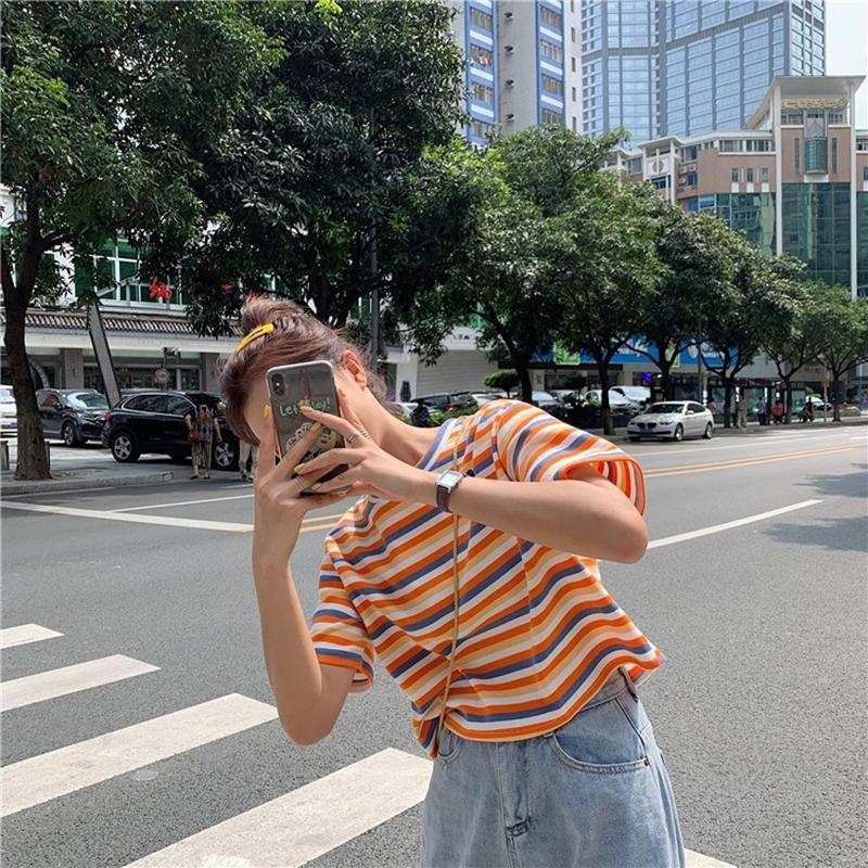 Apricot Stripes Summer Aesthetic Loose T-Shirt