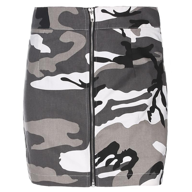 Army Pattern Bw Khaki Pencil Tube Front Zipper Skirt