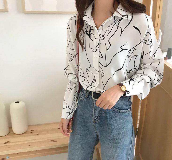 Art Abstract Lines Loose Blouse