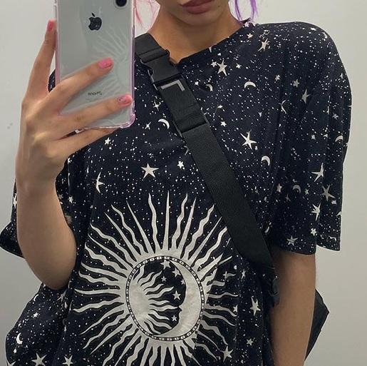 Astrological Sun Moon Black Oversized T-Shirt