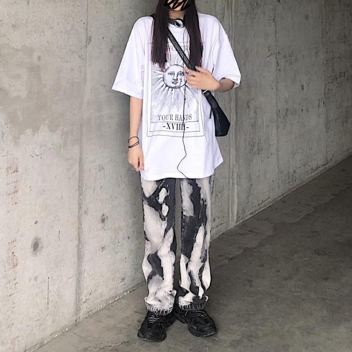 Astrological Sun Print Tumblr Oversized T-Shirt