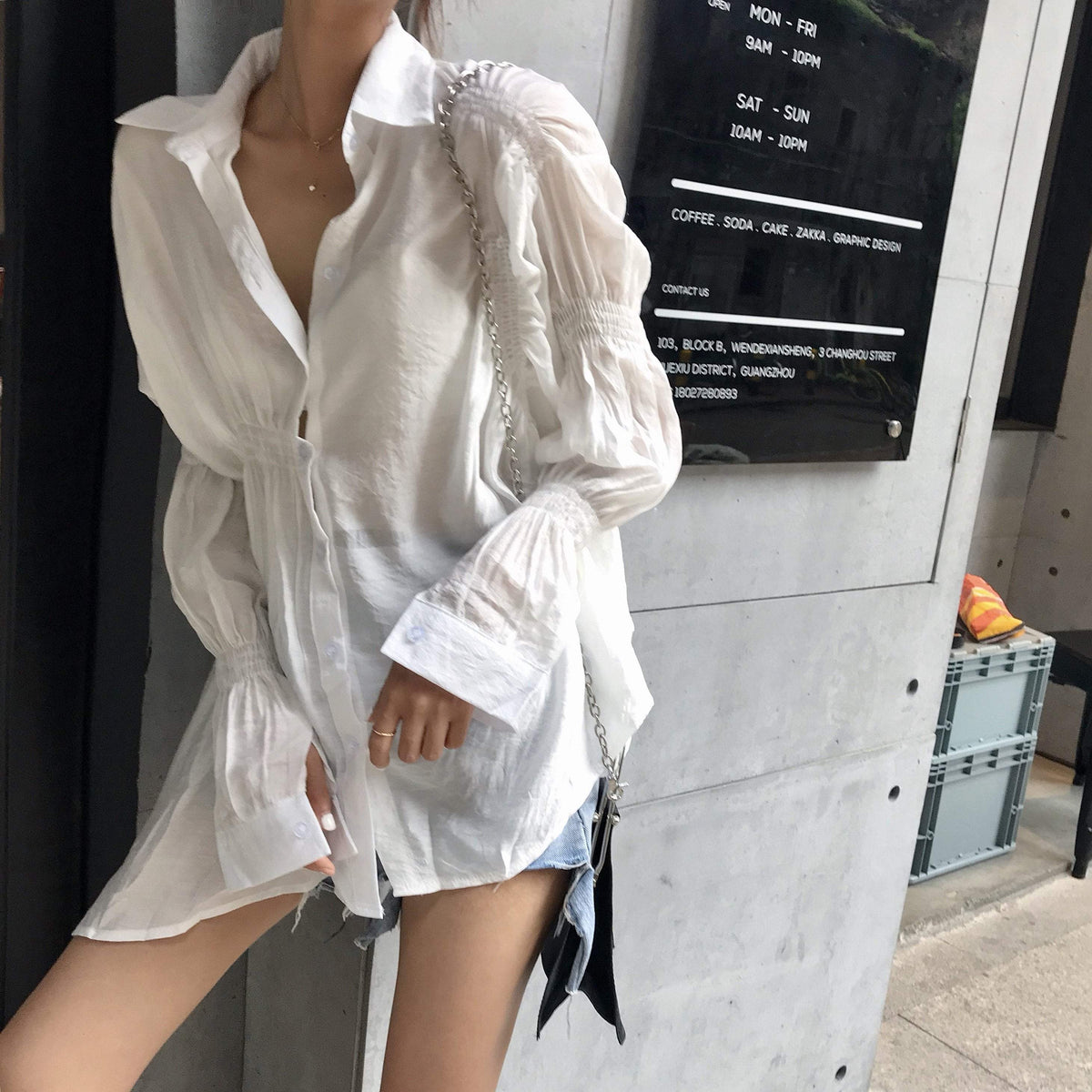 Asymmetric Elastic Band Loose Thin Shirt