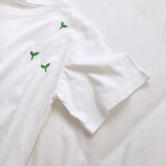 Avocado And Plants Embroidery Oversized T-Shirt