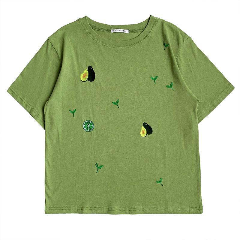 Avocado And Plants Embroidery Oversized T-Shirt