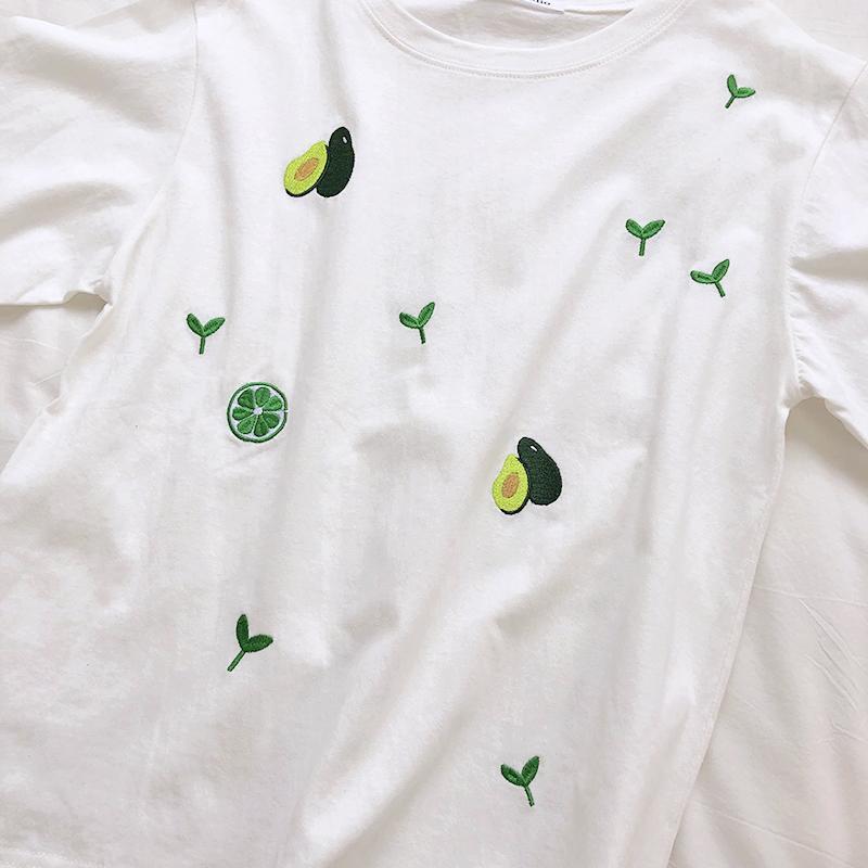 Avocado And Plants Embroidery Oversized T-Shirt