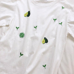 Avocado And Plants Embroidery Oversized T-Shirt