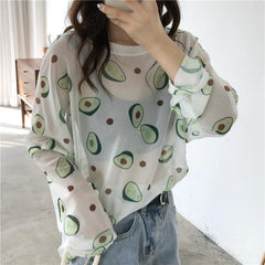 Avocado Grapefruit Print Transparent Light Shirt