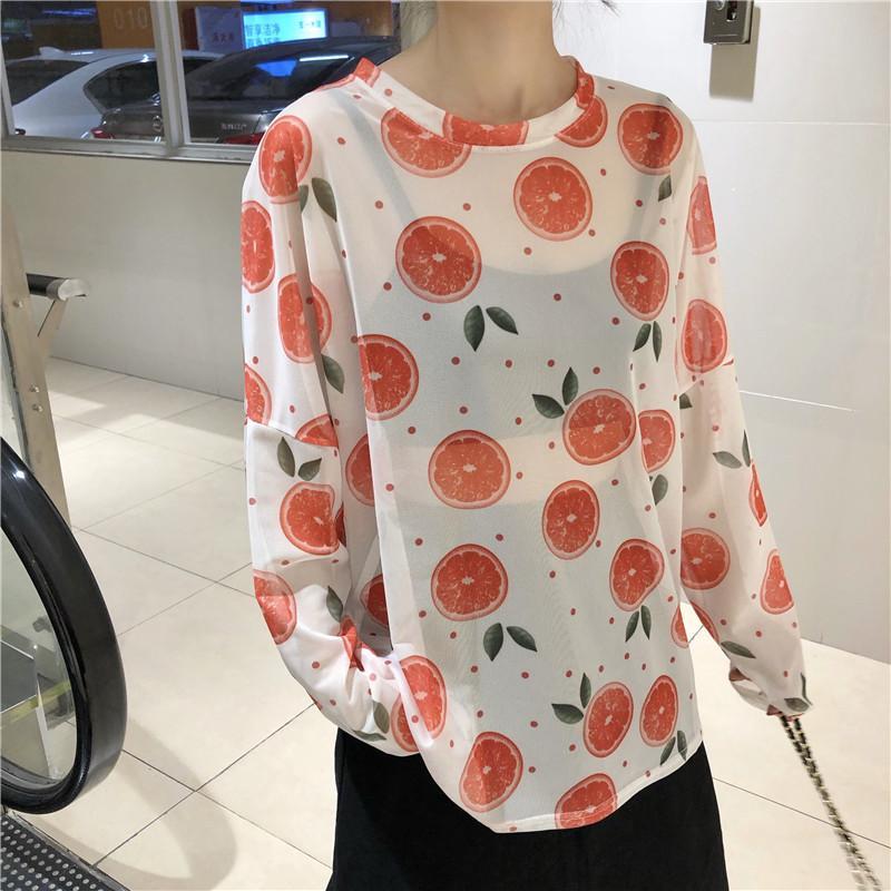 Avocado Grapefruit Print Transparent Light Shirt