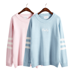 Baby Letter Striped Sleeve Loose Sweater