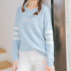 Baby Letter Striped Sleeve Loose Sweater