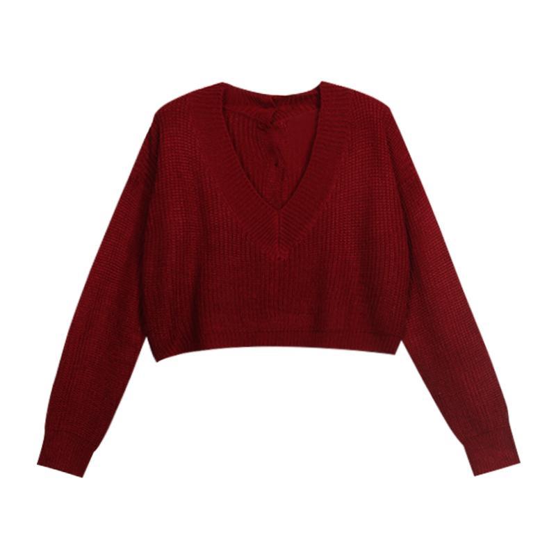 Back Buttons Aesthetic V-Neck Cropped Sweater