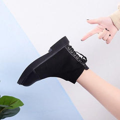 Back Lace Up Aesthetic Sock Ankle Black Boots