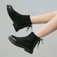 Back Lace Up Aesthetic Sock Ankle Black Boots