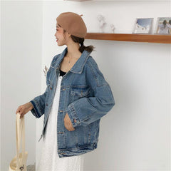 Back Laceup Denim Casual Loose Retro Blue Jacket