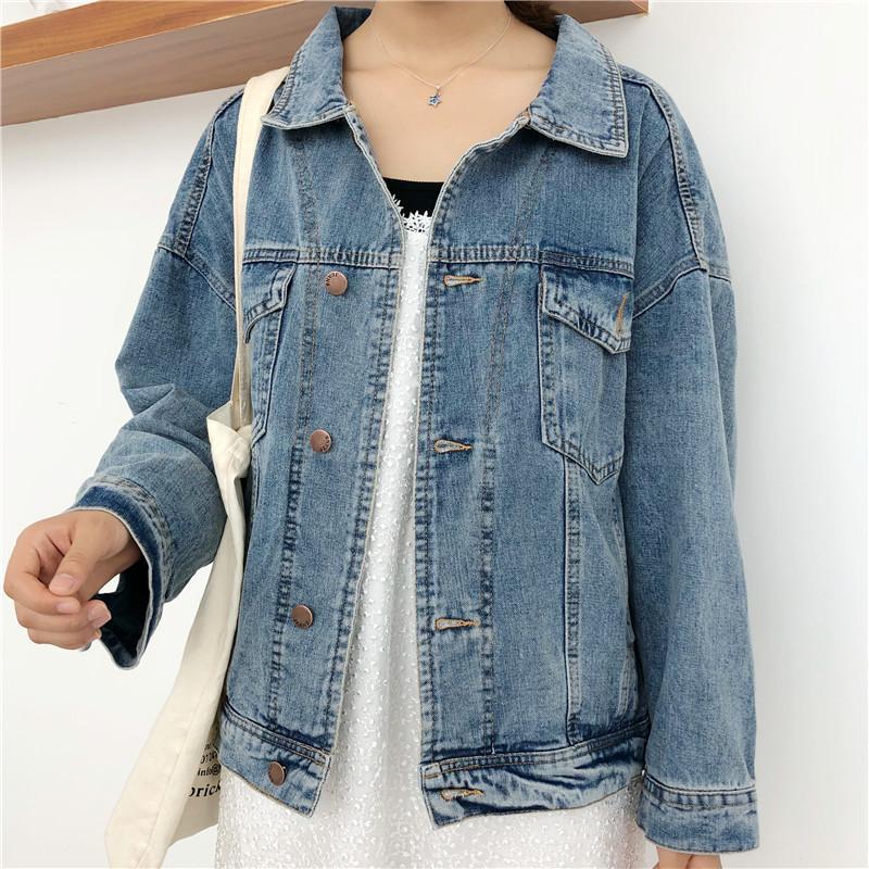 Back Laceup Denim Casual Loose Retro Blue Jacket