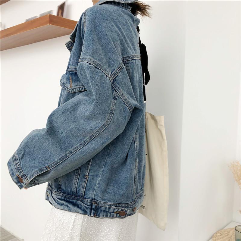 Back Laceup Denim Casual Loose Retro Blue Jacket