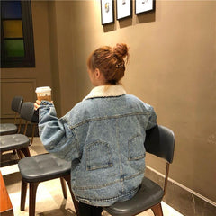 Back Pockets Denim Faux Fur Blue Jacket