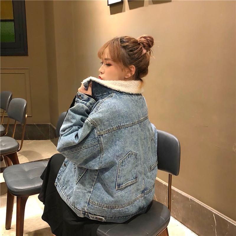 Back Pockets Denim Faux Fur Blue Jacket