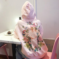 Back Vintage Angels Lady Watercolours Print Long Sleeve Hoodie