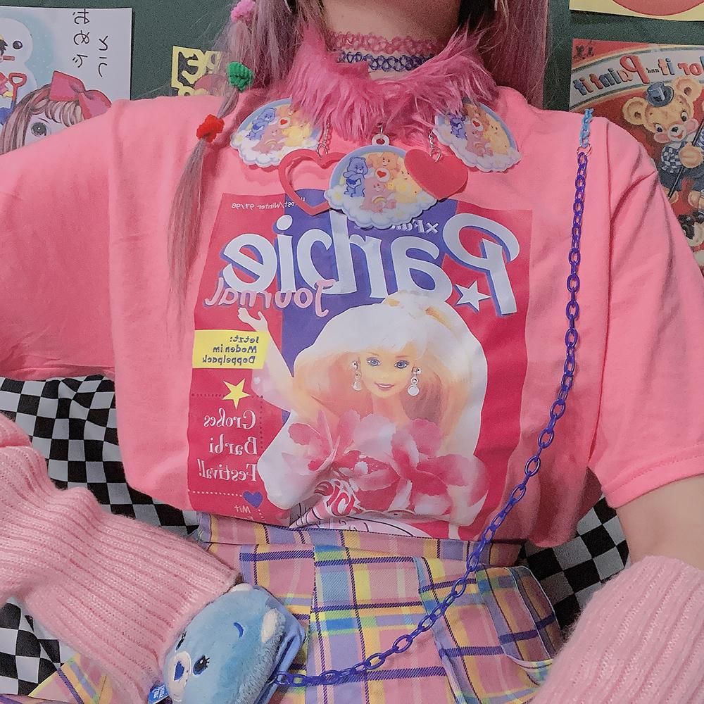 Barbie Print Pastel Aesthetic Oversized Pink T-Shirt