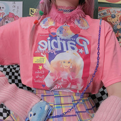 Barbie Print Pastel Aesthetic Oversized Pink T-Shirt