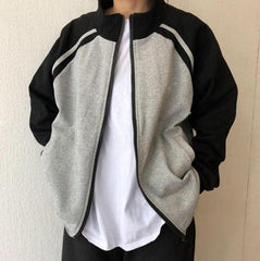 Baseball Uniform Oversized Zpper Sweatshirt