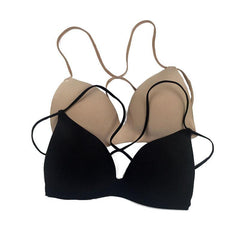 Basic Beige Black Bra With Strappy Back