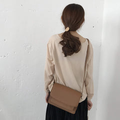 Basic Beige Black Leather Pu Flap Crossbody Bag