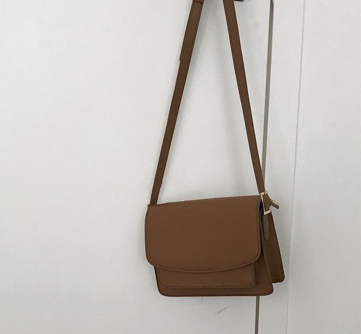 Basic Beige Black Leather Pu Flap Crossbody Bag