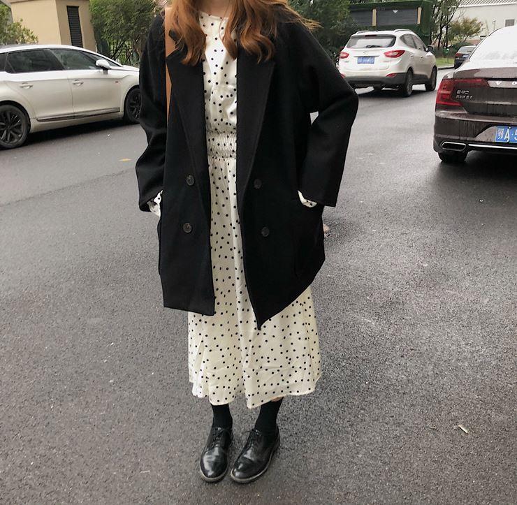 Basic Beige Black Oversized Woolen Coat Jacket