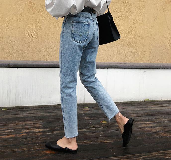 Basic Boyfriend Denim High Waist Blue Jeans