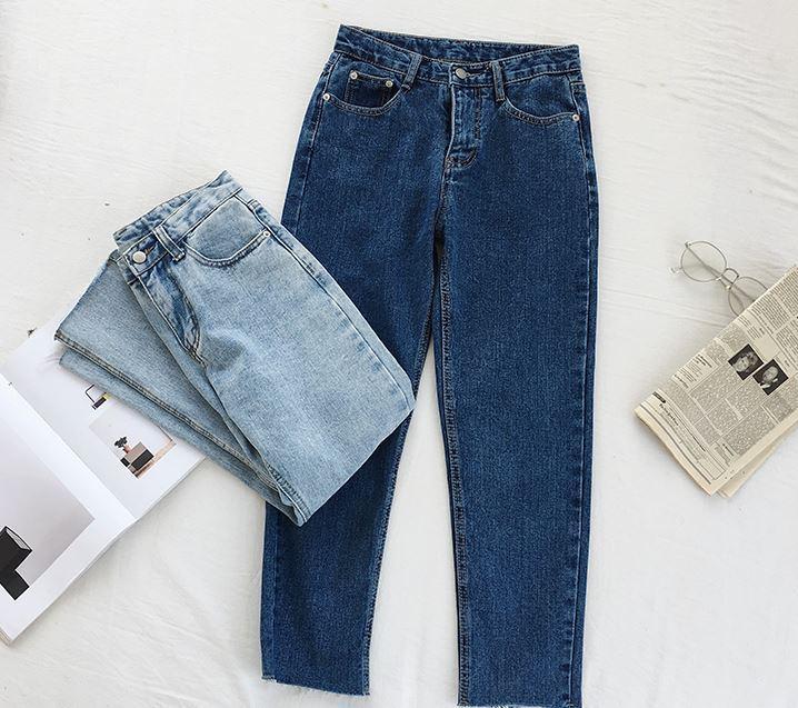 Basic Boyfriend Denim High Waist Blue Jeans