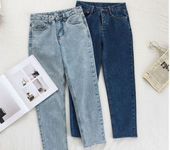 Basic Boyfriend Denim High Waist Blue Jeans