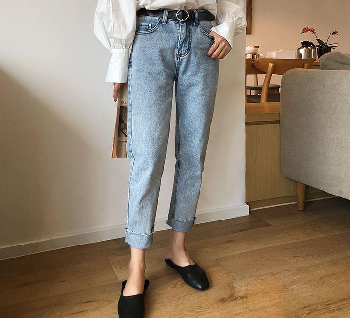 Basic Boyfriend Denim High Waist Blue Jeans