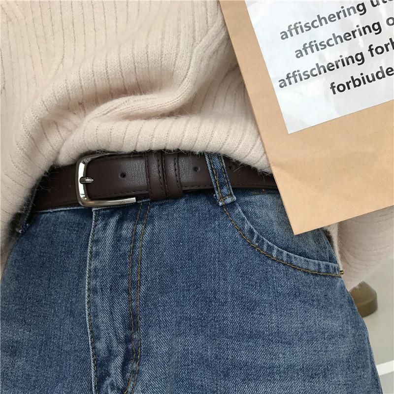 Basic Brown Black Metallic Buckle Unisex Pu Leather Belt