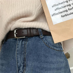 Basic Brown Black Metallic Buckle Unisex Pu Leather Belt