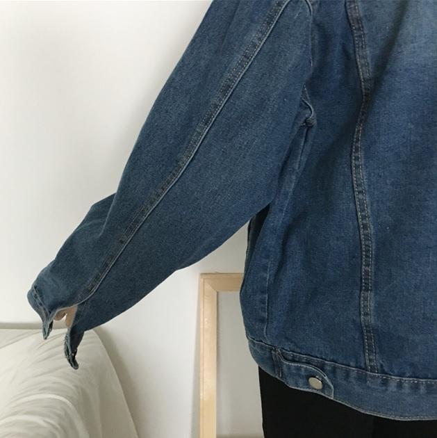 Basic Collar Dark Blue Vintage Denim Jean Jacket