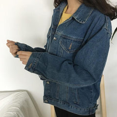 Basic Collar Dark Blue Vintage Denim Jean Jacket