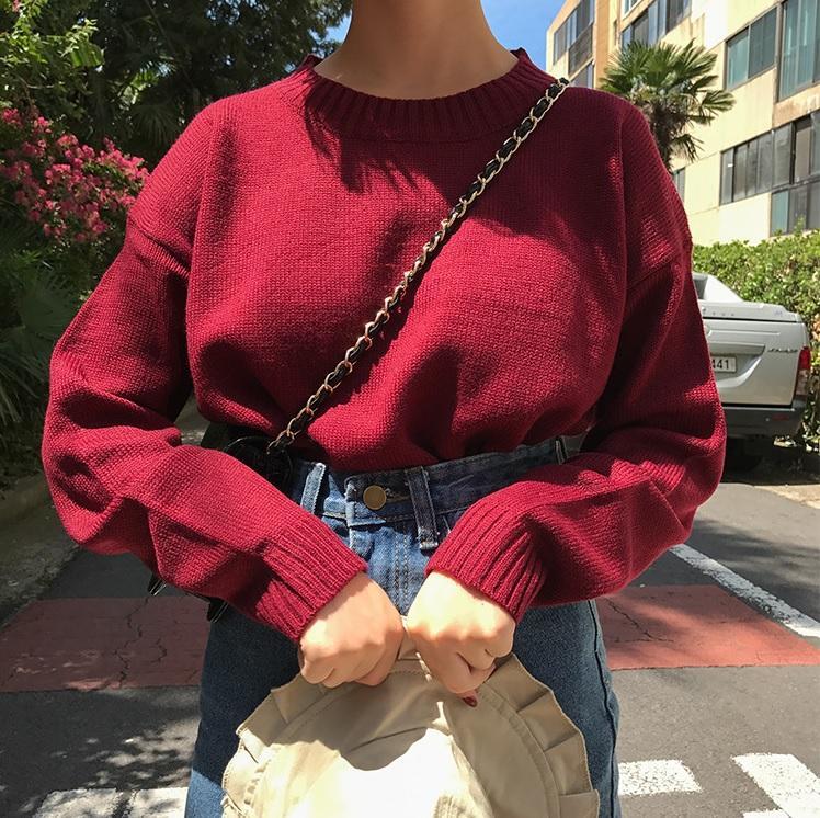 Basic Colors Flat Knit Pullover Sweater