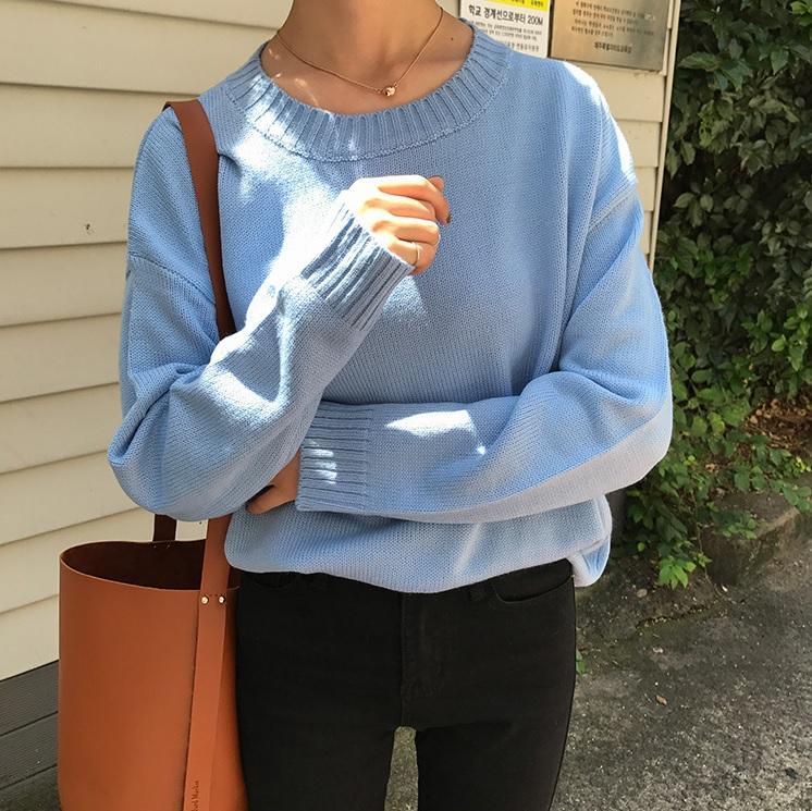 Basic Colors Flat Knit Pullover Sweater