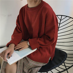 Basic O-Neck Knitted Oversized Sweater