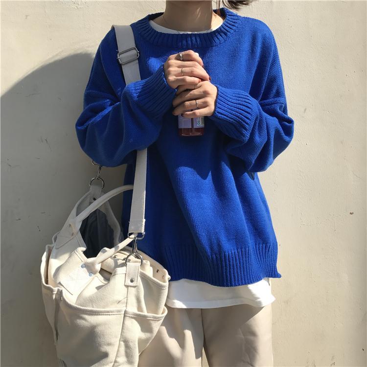 Basic O-Neck Knitted Oversized Sweater