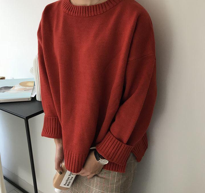 Basic O-Neck Knitted Oversized Sweater