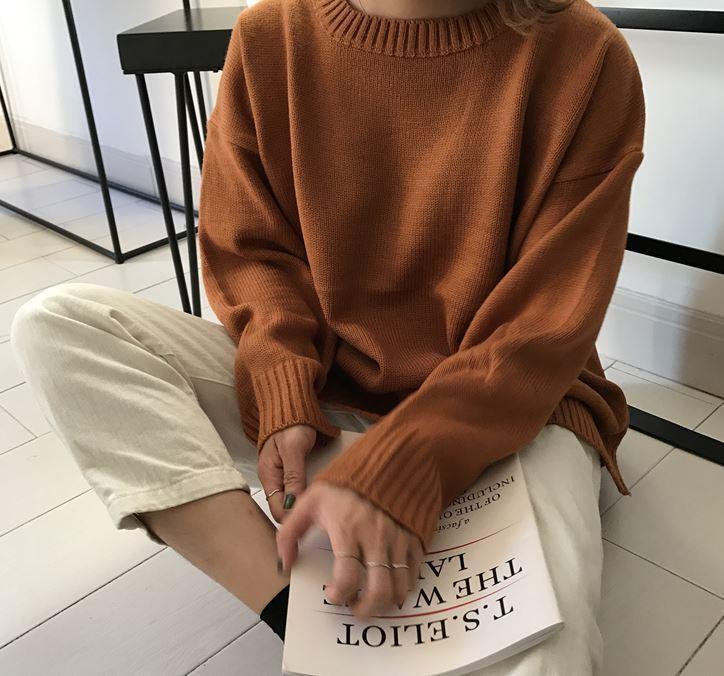 Basic O-Neck Knitted Oversized Sweater